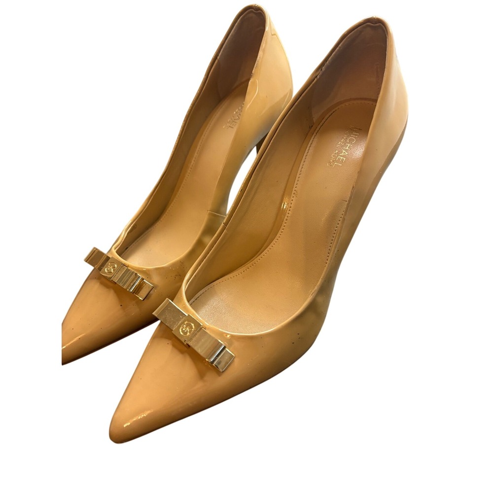 Michael Kors Nude Patent Leather Pointed Toe Bow Pumps Heels Beige 8.5M